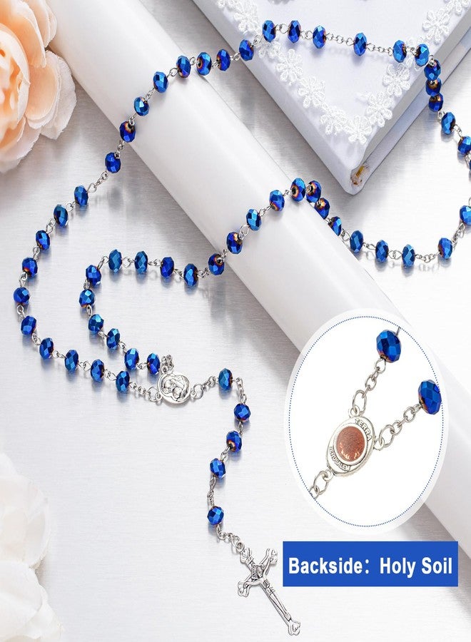 ROCEEI 12 Pcs Catholic Rosary Beads Necklace with Jesus Crucifix Catholic Rosary Prayer Gifts with White Organza Bags (Blue) - Image 4